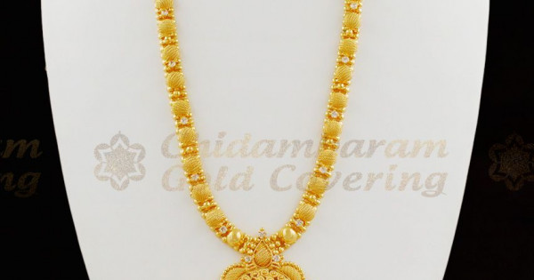 Trendy AD White Stone Gold Plated Dollar Chain Type Haram Bridal Collection HR1117