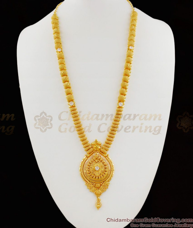 Kasu Malai, Ruby Stone Gold Plated Aaram, American Diamond Aaram