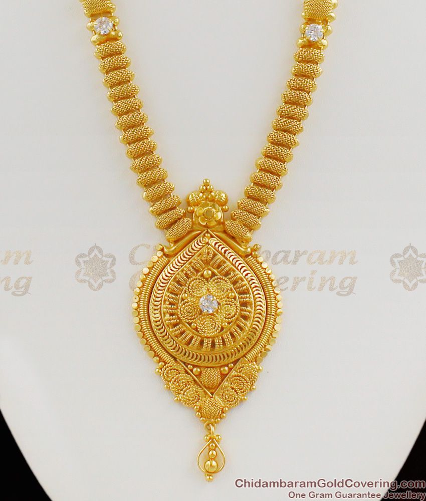 Pure Gold Dollar Chain With AD White Stone Net Pattern Haram Jewellery HR1118