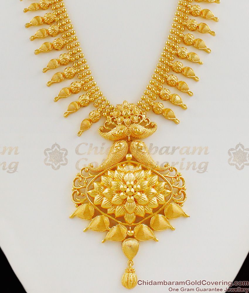 Grand Bridal Design Gold Plated Flower Model Haram Jewelry For Marriage HR1122