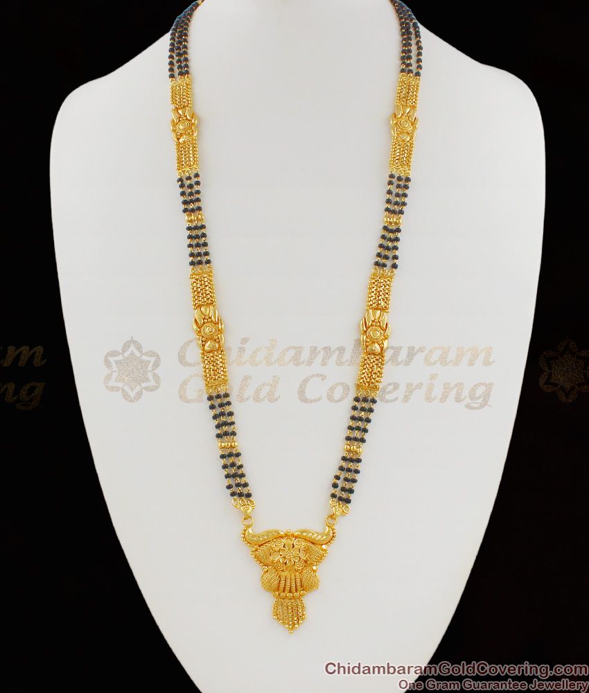 Three Line Karugamani Long Chain Mangalsutra Collection For Womens Online HR1123