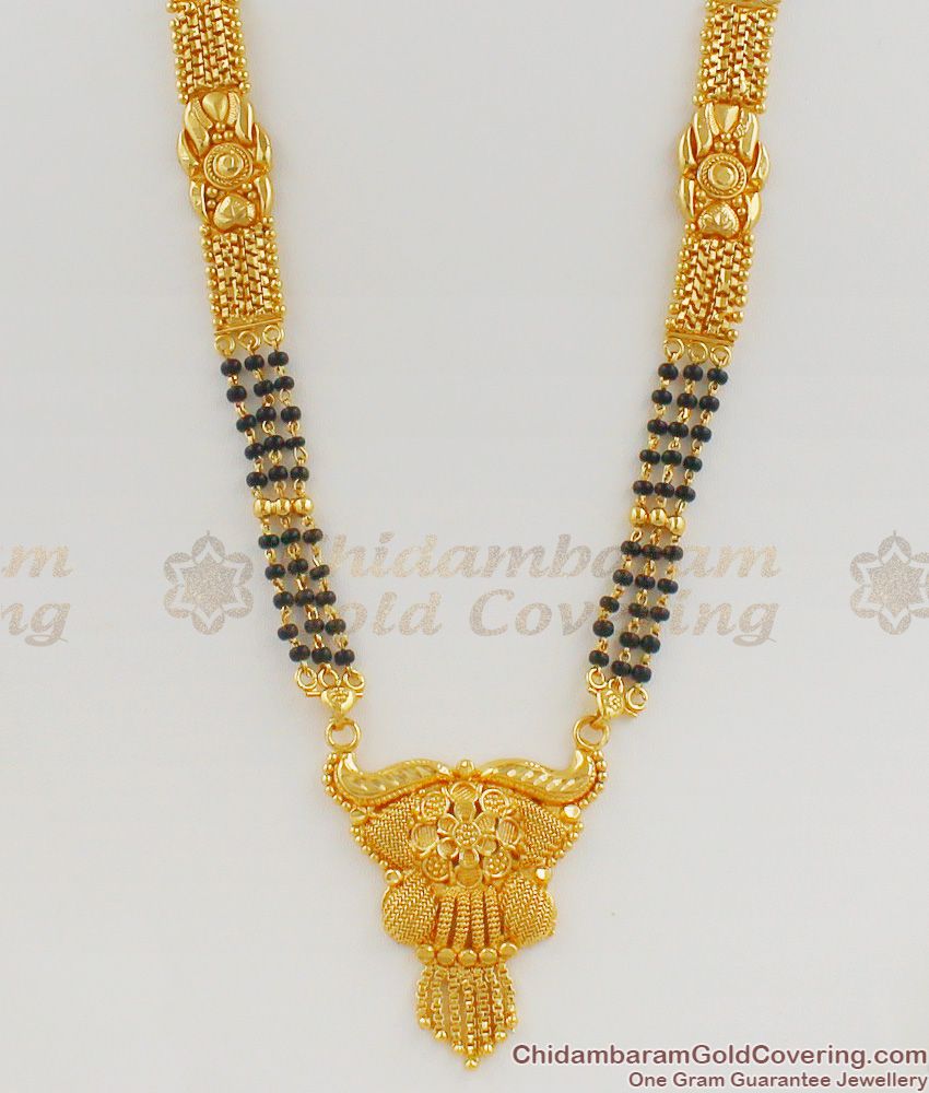 Three Line Karugamani Long Chain Mangalsutra Collection For Womens Online HR1123