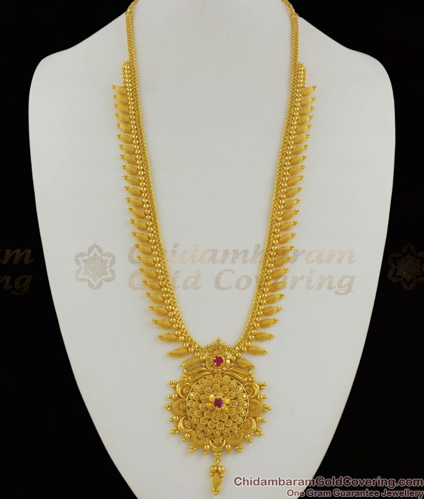 Ruby Stone Attractive Art Work Gold Imitation Long Haram Jewelry For Marriage HR1160
