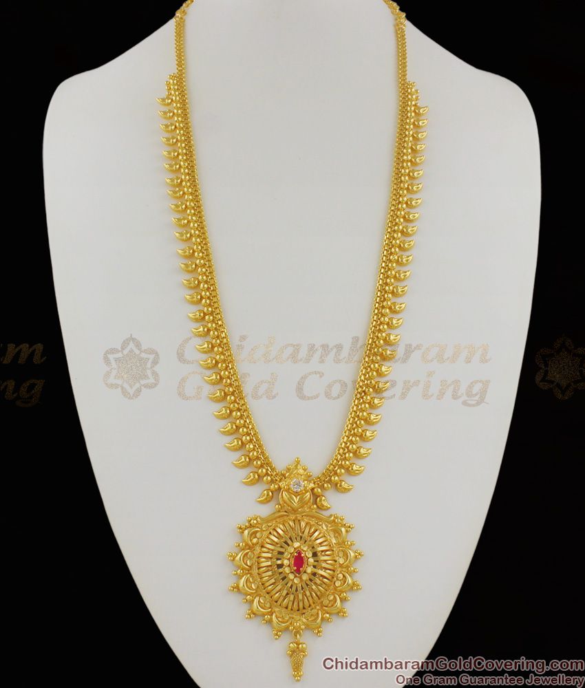 Long Ruby White Stone Dollar Type Mango Leaf Model Kerala Design Haram HR1161