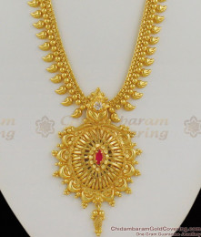 Long Ruby White Stone Dollar Type Mango Leaf Model Kerala Design Haram HR1161 Long Ruby White Stone Dollar Type Mango Leaf Model Kerala Design Haram HR1161