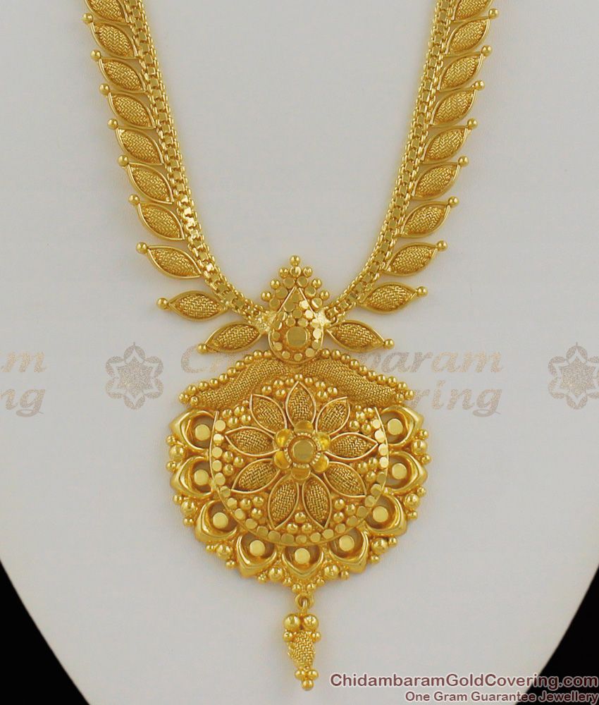 Aspiring Mullaipoo Net Pattern Plain Gold Haaram Flower Design Dollar For Marriage HR1164