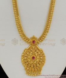 Trendy Gold Plated Ruby Stone Dollar Type Long Haram Mullaipoo Design HR1165 Trendy Gold Plated Ruby Stone Dollar Type Long Haram Mullaipoo Design HR1165