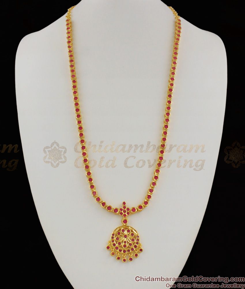 Sparkling Ruby Gati Stone Impon Gold Haram Model Five Metal jewelry HR1169