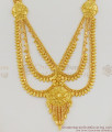  Iconic Three Line Calcutta Gold Forming Bridal Haram With Earrings Combo Set HR1172