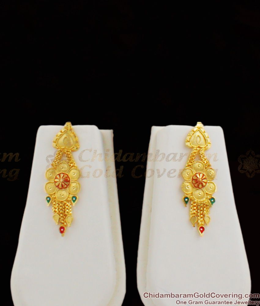 Real Gold Calcutta Design Enamel Forming Bridal Haram Jewelry With Earrings Combo Set HR1174