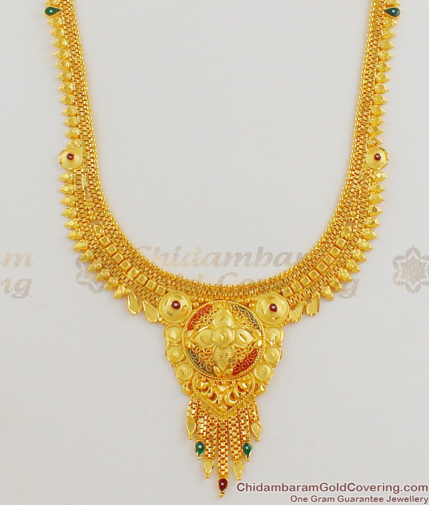 Trendy Calcutta Design Forming Gold Long Haram Bridal Set Jewelry HR1180