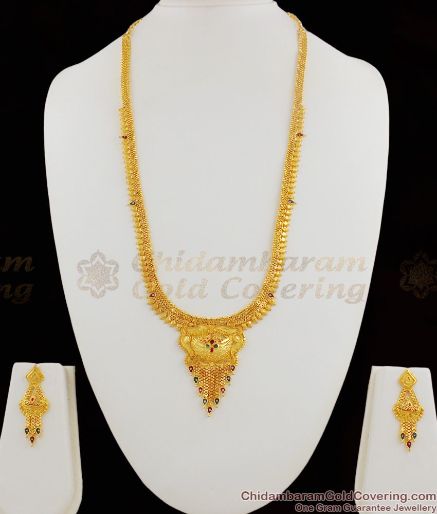 Fascinating Gold Enamel Forming Design Traditional Haram Bridal Set Collection HR1181 Fascinating Gold Enamel Forming Design Traditional Haram Bridal Set Collection HR1181