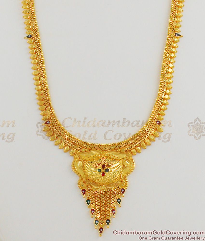 Fascinating Gold Enamel Forming Design Traditional Haram Bridal Set Collection HR1181 Fascinating Gold Enamel Forming Design Traditional Haram Bridal Set Collection HR1181