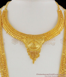 Bridal Grand Jewelry Set Full Calcutta Haaram Necklace With Earrings For Marriage HR1195 Bridal Grand Jewelry Set Full Calcutta Haaram Necklace With Earrings For Marriage HR1195