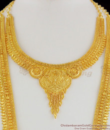 Thick Attractive Gold Forming Haaram Necklace With Earrings Bridal Jewelry Set HR1196 Thick Attractive Gold Forming Haaram Necklace With Earrings Bridal Jewelry Set HR1196