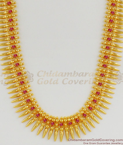 Traditional Mullaipoo Haram With Ruby Stone Gold Plated Bridal