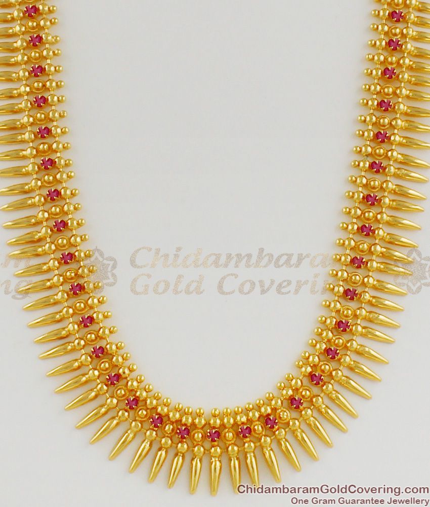 Traditional Mullaipoo Haram With Ruby Stone Gold Plated Bridal Jewellery HR1198