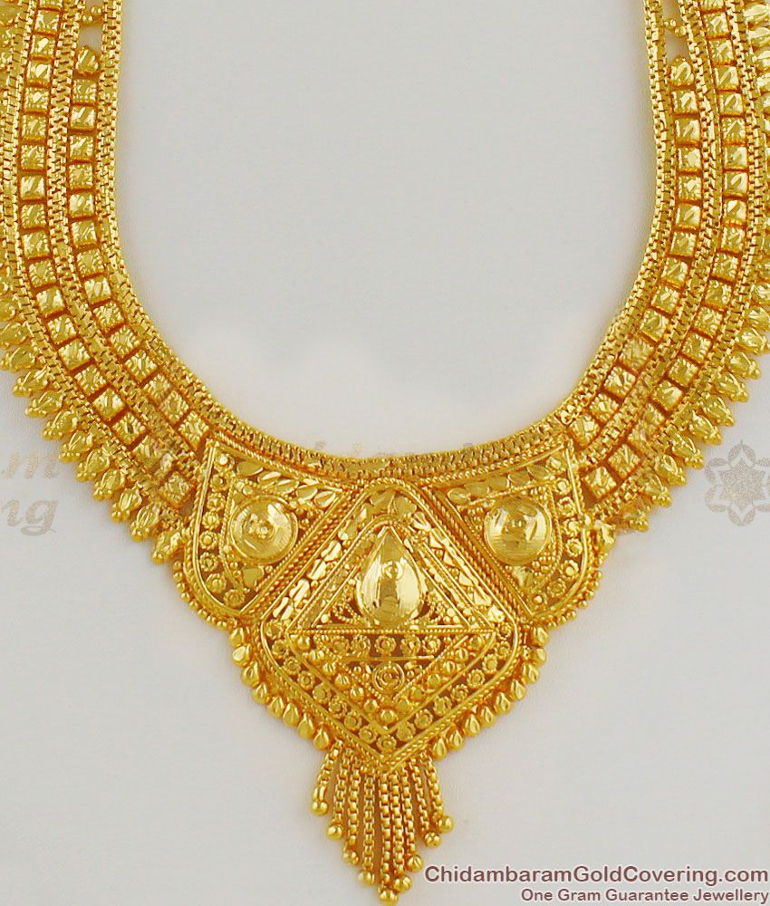 Luxury Calcutta Design Plain Gold Imitation Forming Haram Jewelry Bridal Set HR1218 