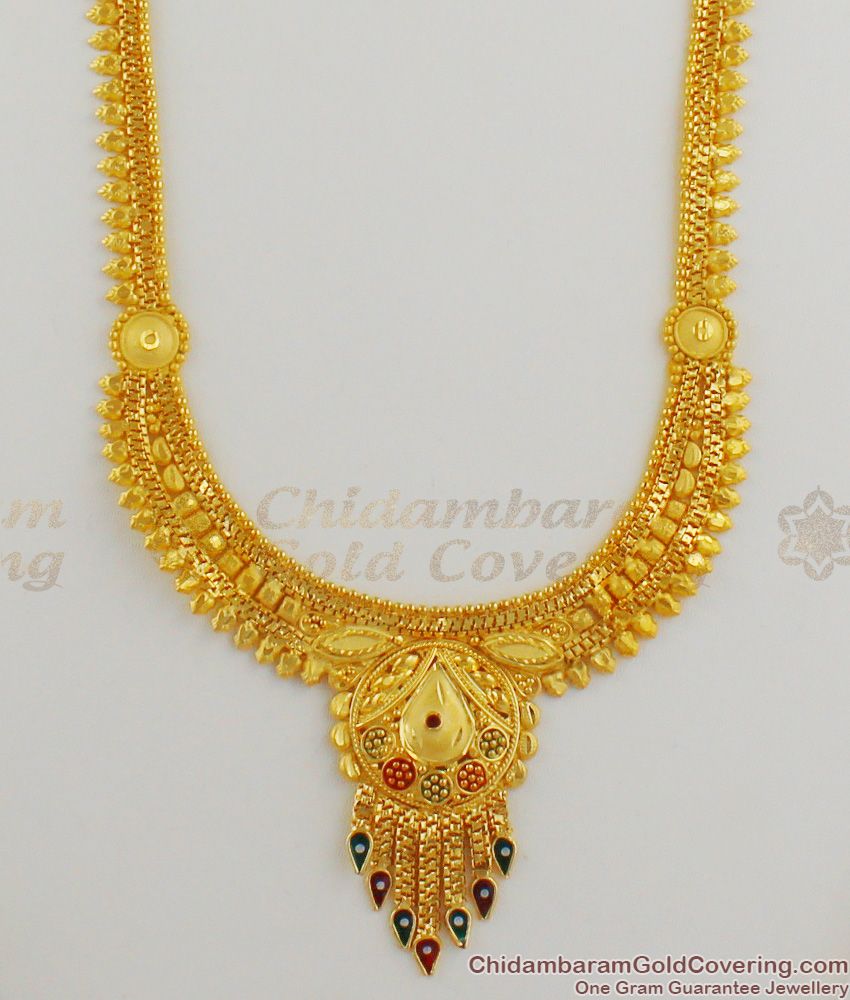 Long Bridal Combo Set Enamel Forming Gold Haaram Earrings Jewelry HR1220