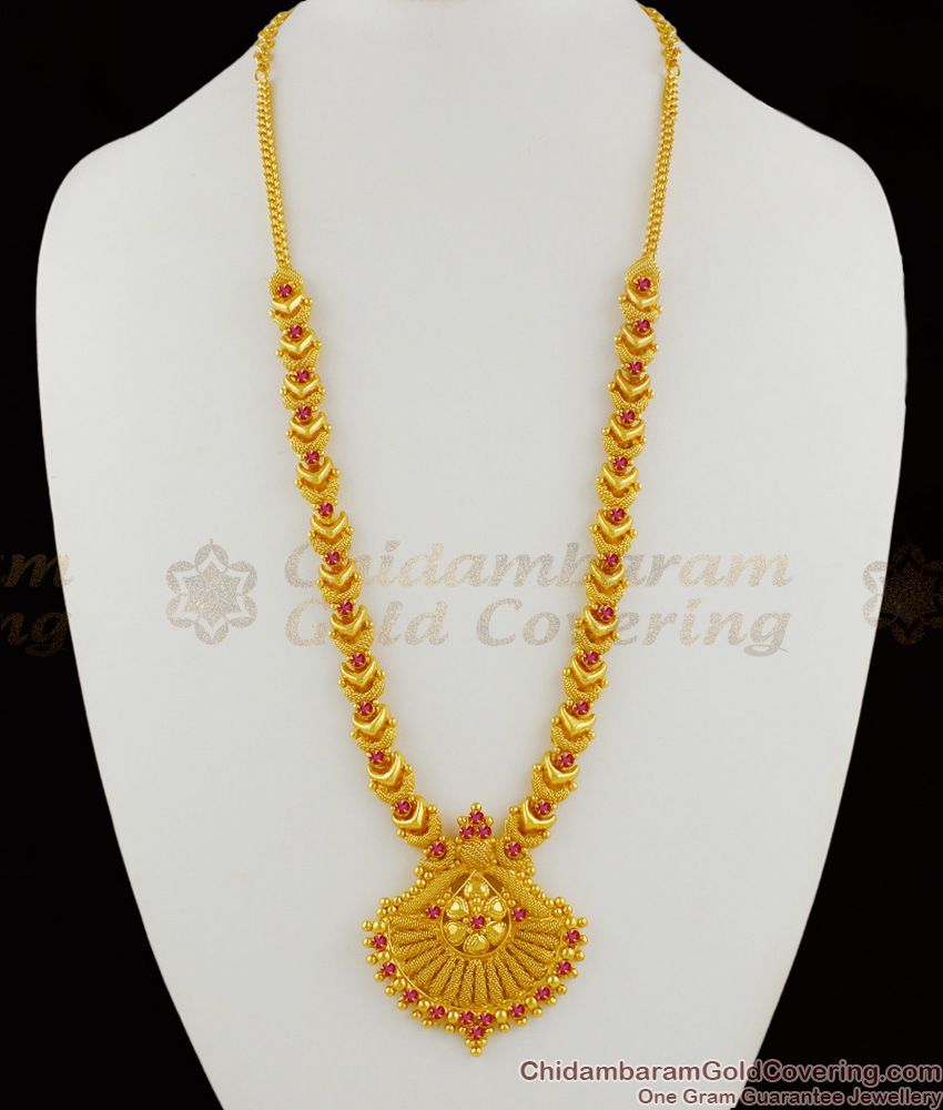 Inspired Ruby Stone Real Gold Supreme Model Haaram Bridal Jewelry Design HR1225 