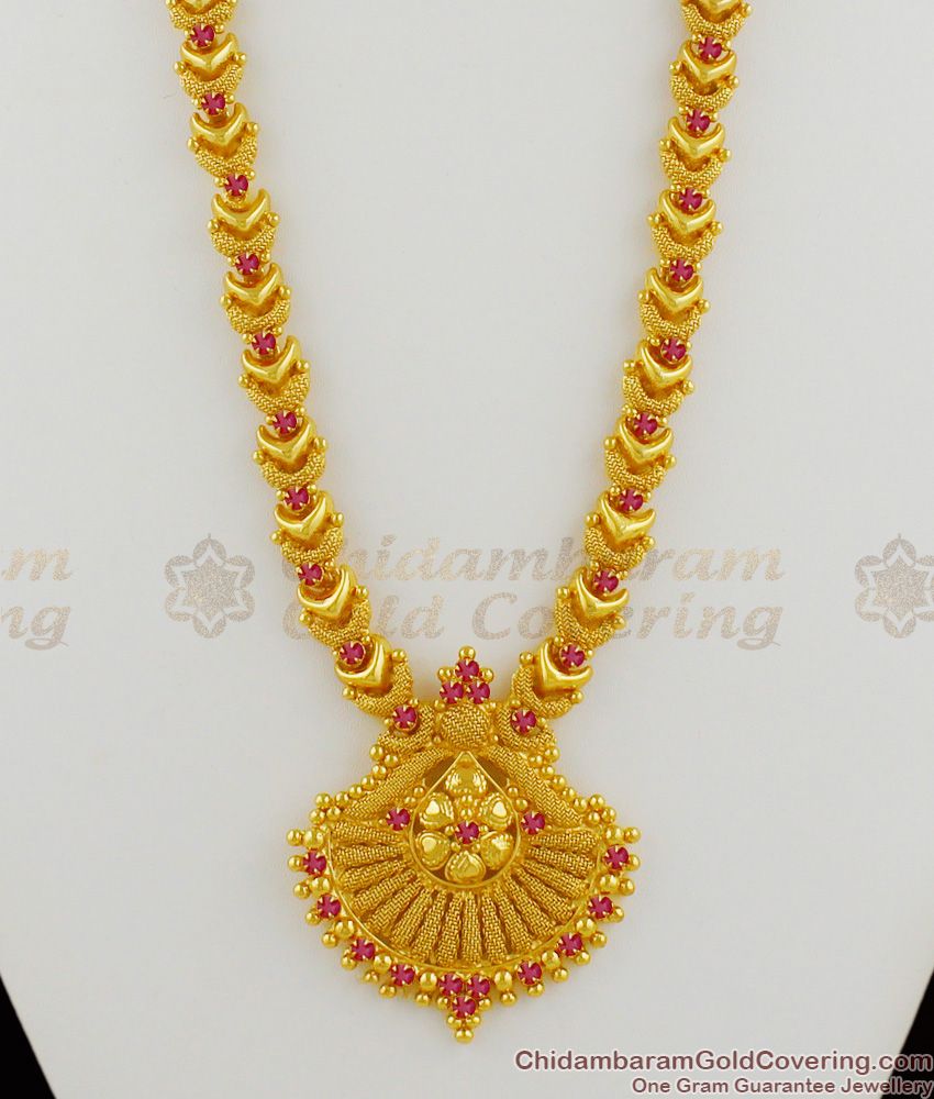 Inspired Ruby Stone Real Gold Supreme Model Haaram Bridal Jewelry Design HR1225 