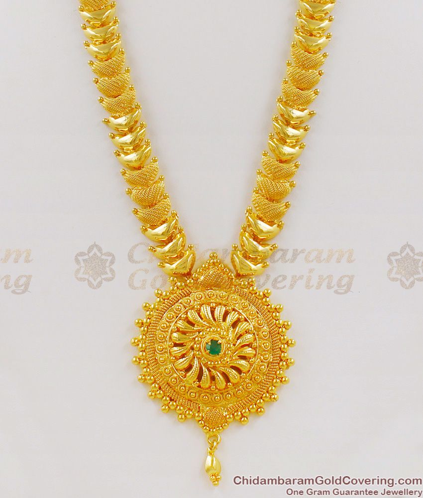Inspiring Single Emerald Stone Handcrafted Dollar Design Gold Haram Bridal Jewelry HR1229