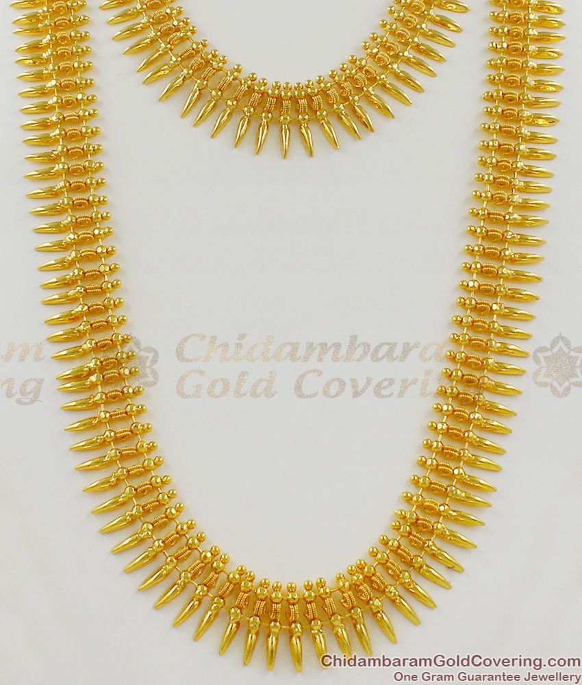 Kerala Style Mullaipoo Gold Haram Necklace Combo Set Bridal Collection HR1239