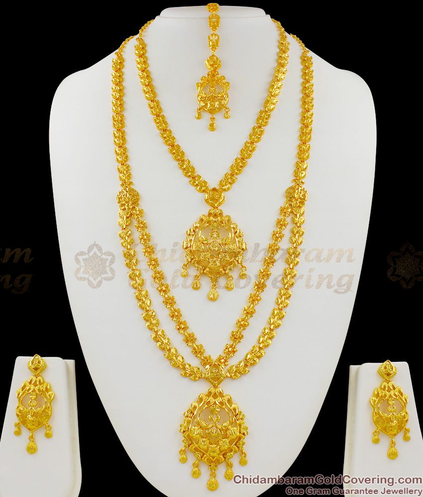 Trending Design Gold Inspiration Haram With All Bridal Set Combo Jewelry Collection HR1246