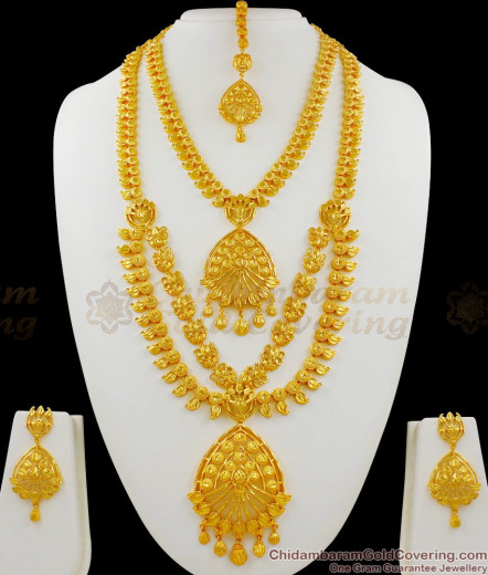 Attractive Grand Bridal Full Jewellery Set With Haram Necklace Earrings ...