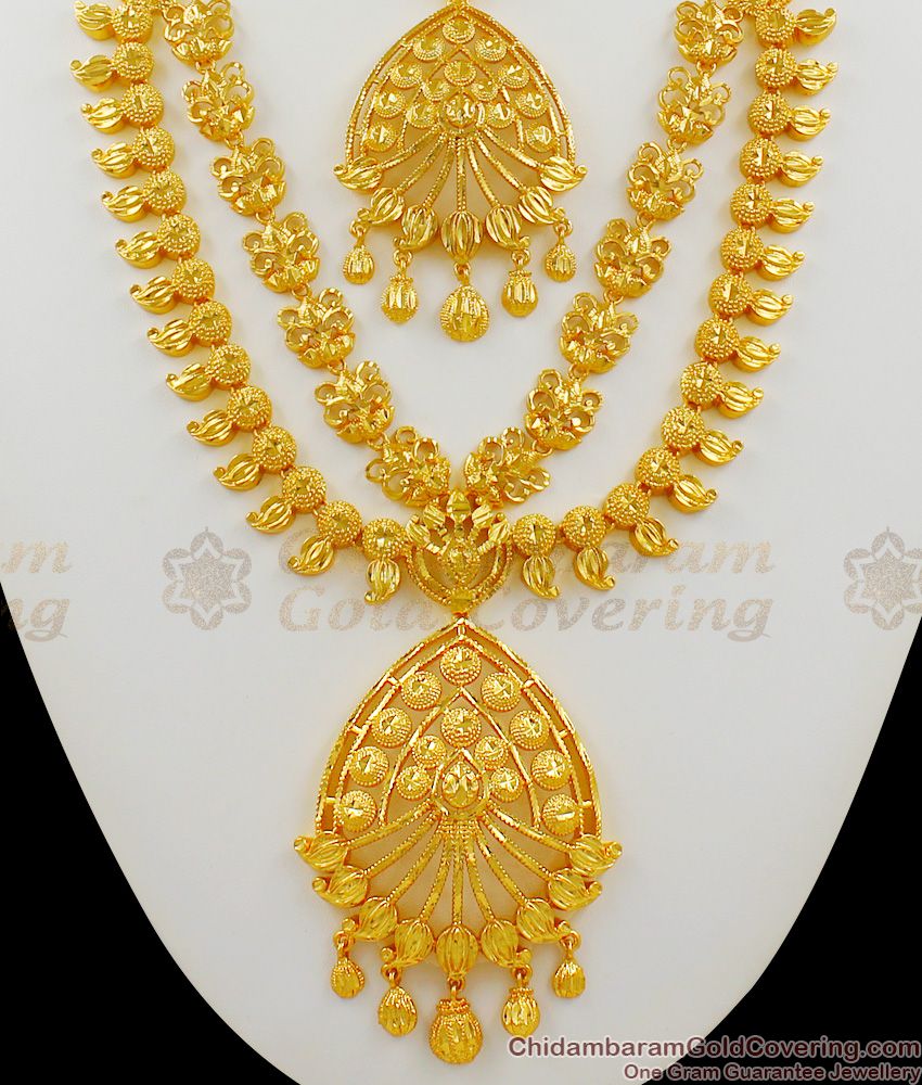 Attractive Grand Bridal Full Jewellery Set With Haram Necklace Earrings At Offer HR1247