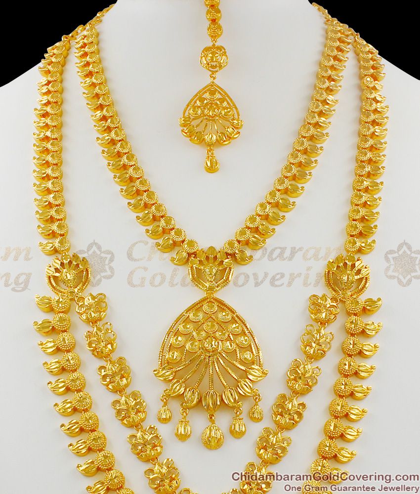 Attractive Grand Bridal Full Jewellery Set With Haram Necklace Earrings At Offer HR1247