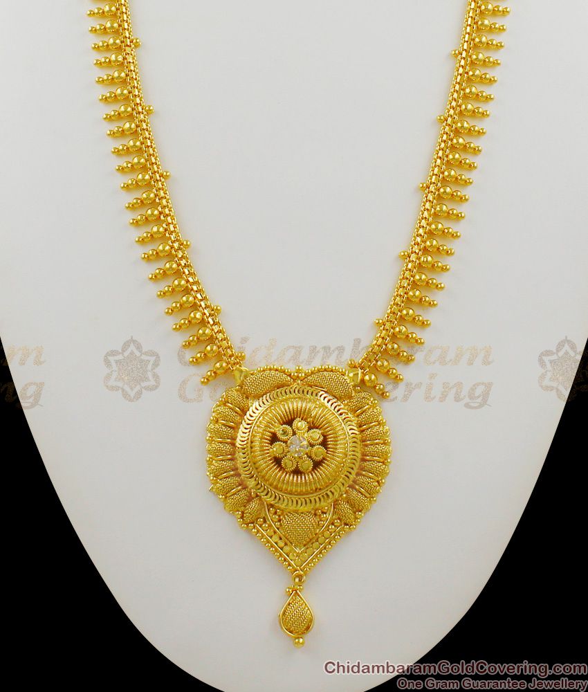 Single AD White Stone Light Weight Gold Plated Dollar Chain Type Haaram HR1250