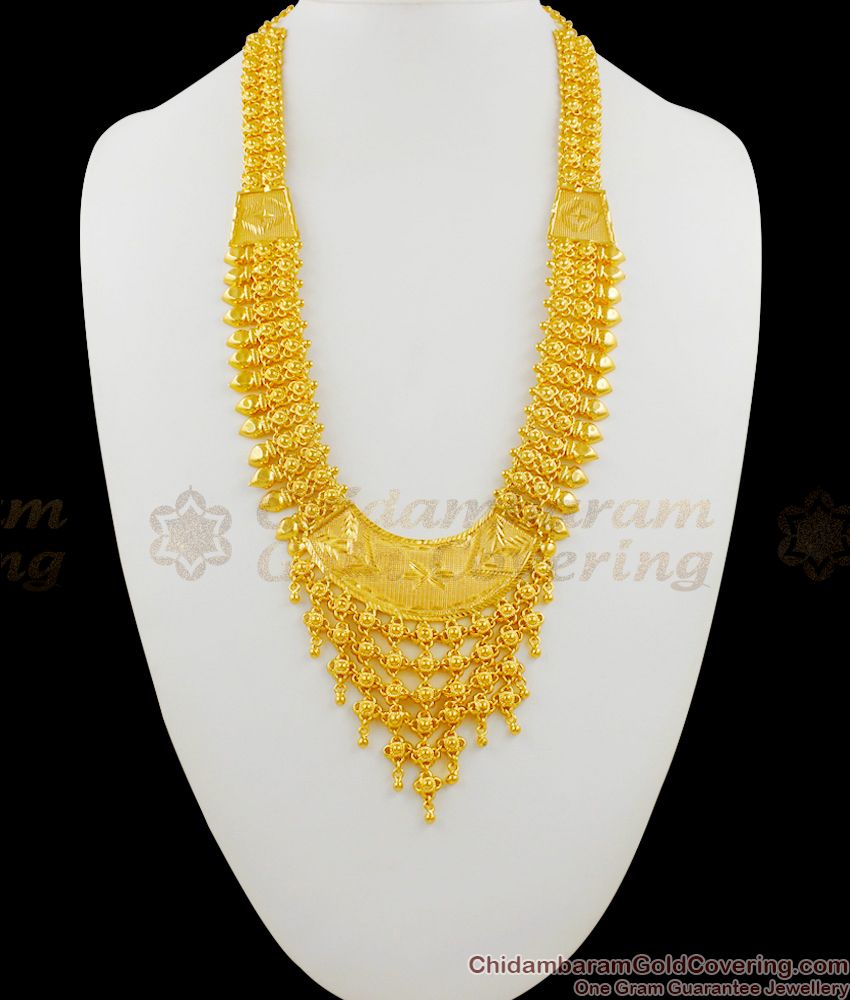 Traditional Look Gold Plated Sizzling Kerala Haram Bridal Wear Jewelry Collection Online HR1253