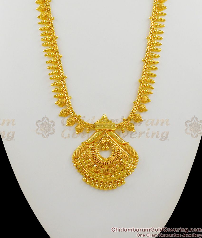 Light Weight Bridal Wear Mullaipoo Pattern Chain Dollar Gold Haram Jewelry HR1257
