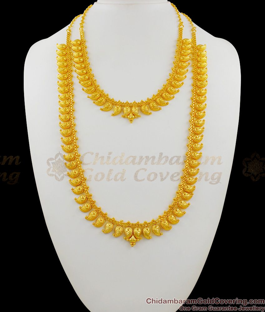 Fascinating Gold Plated Mango Design Light Weight Haaram Necklace Combo Set Jewelry HR1264