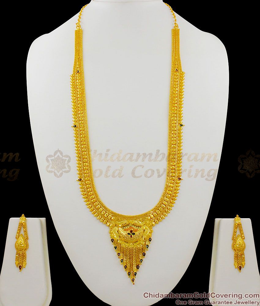 Ladies Favorite Gold Forming Bridal Set Jewellery Haram WIth Earrings Online HR1268