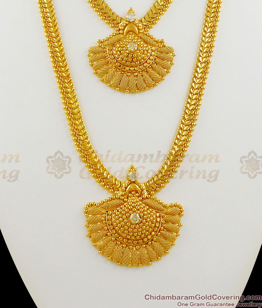 Latest Kerala Design White AD Stone Gold Imitation Haram Necklace Jewelry HR1277