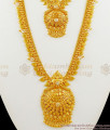 Real Leaf Pattern Gold Plated Haram Necklace With White Stones Kerala Models HR1278