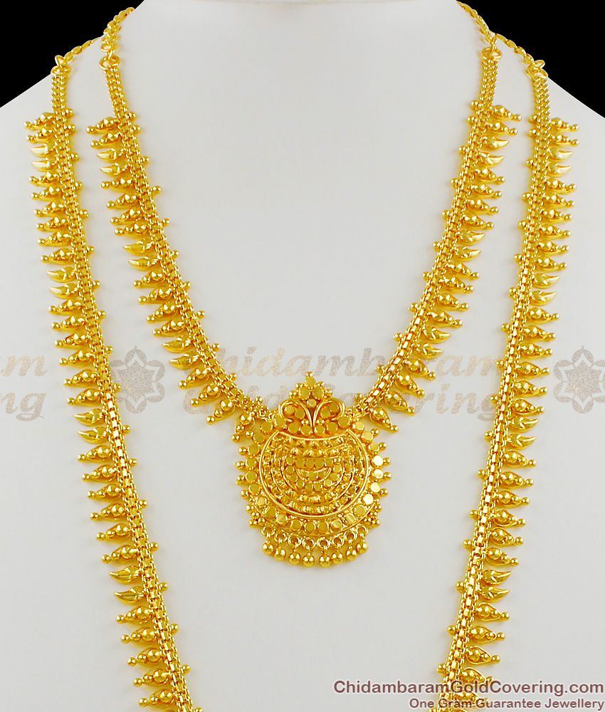 Kerala Pattern Mullaipoo With Dollar Gold Haram Necklace Combo Set Bridal Collection HR1285