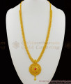 Plain Gold Pattern Long Bridal Haaram With Single Ruby Stone Jewellery Model HR1286