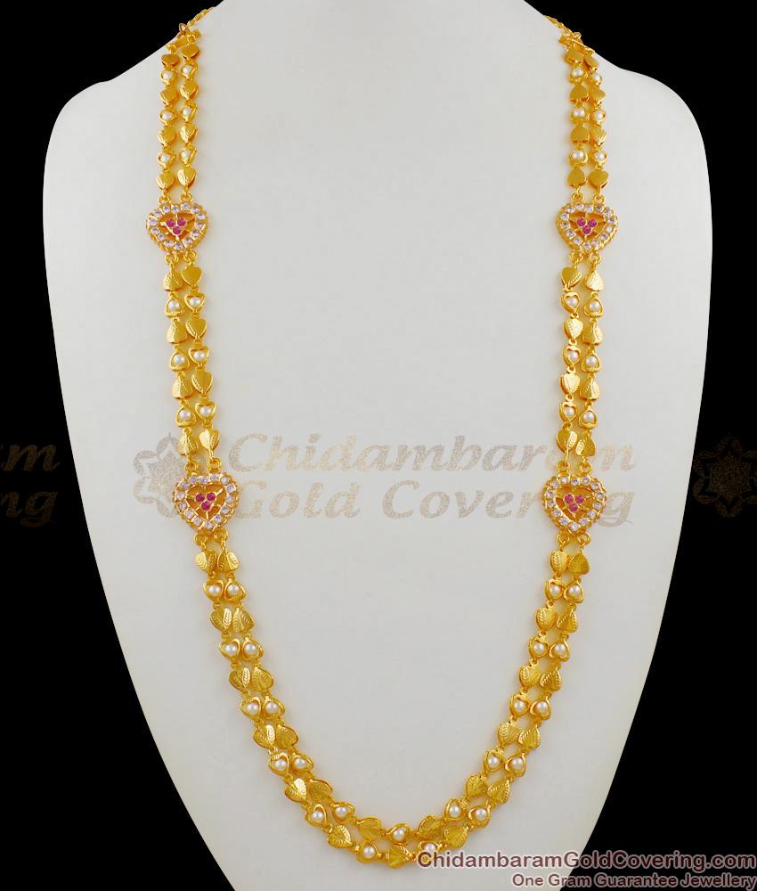 Impon Heart Dollar Gati Stone Forst Quality Gold Double Line Haaram Design Bridal Set HR1293