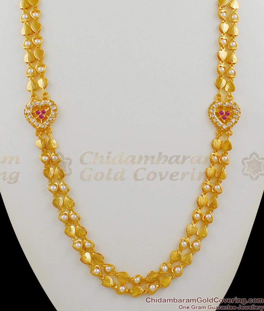 Impon Heart Dollar Gati Stone Forst Quality Gold Double Line Haaram Design Bridal Set HR1293
