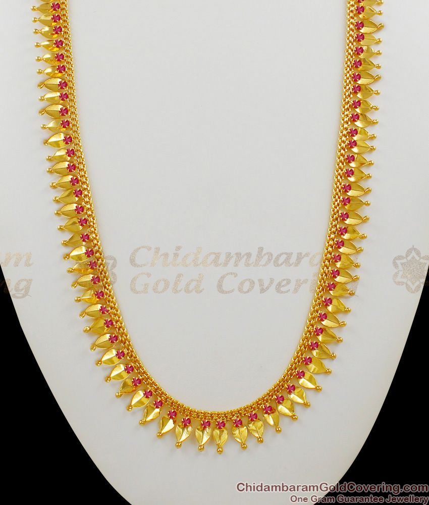 Traditional Mullaipoo Haram With Ruby Stone Gold Plated Bridal Jewellery HR1323