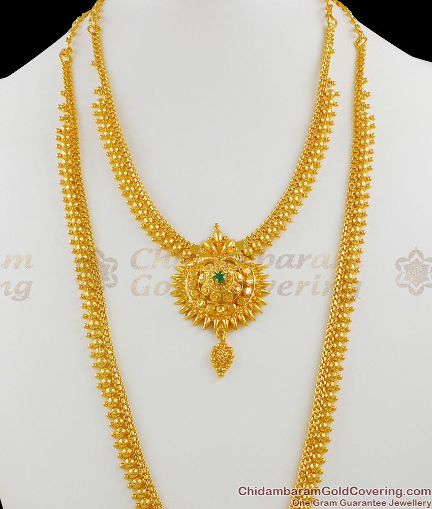 One Gram Gold Single Stone Grand Model Haram Necklace Bridal Make HR1332