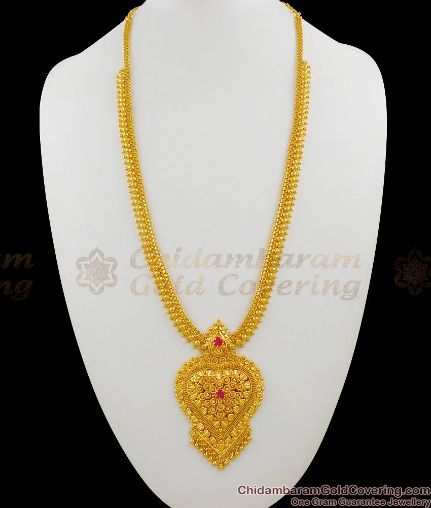 Kerala Gold Plated Heart Design Multi Color Stones Long Bridal Haaram Jewelry HR1335 Kerala Gold Plated Heart Design Multi Color Stones Long Bridal Haaram Jewelry HR1335
