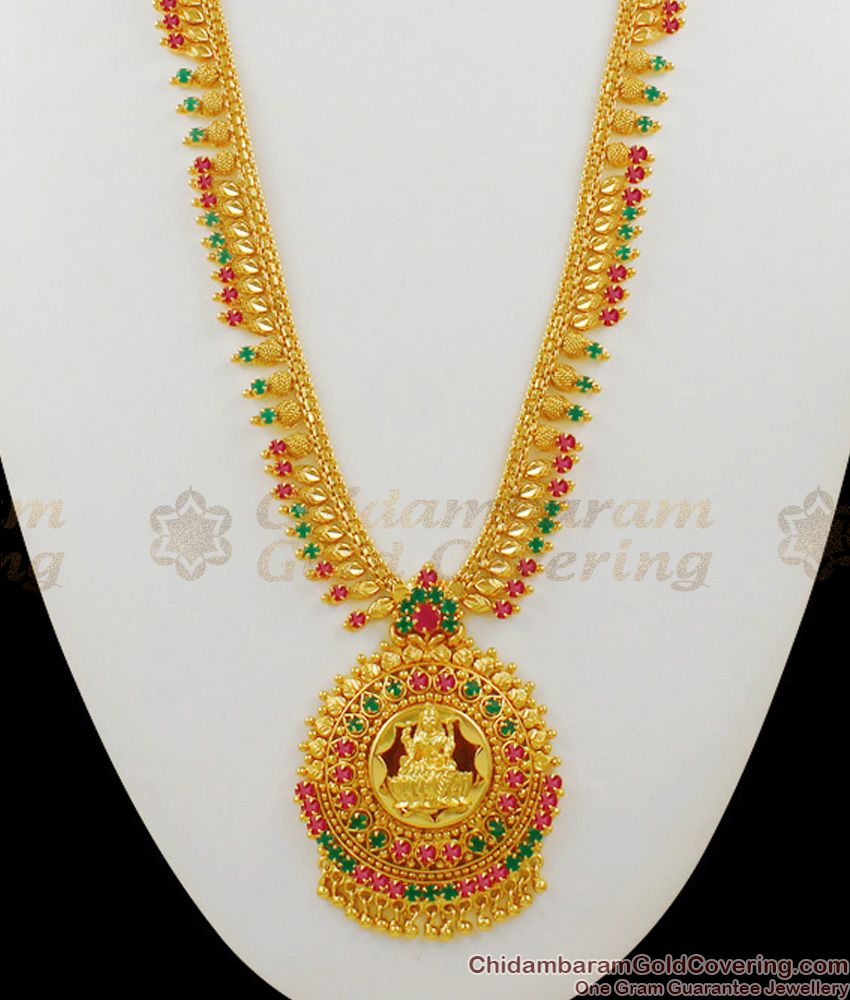 Grand One Gram Gold Lakshmi Haram Full Stone Work Bridal Jewelry HR1339