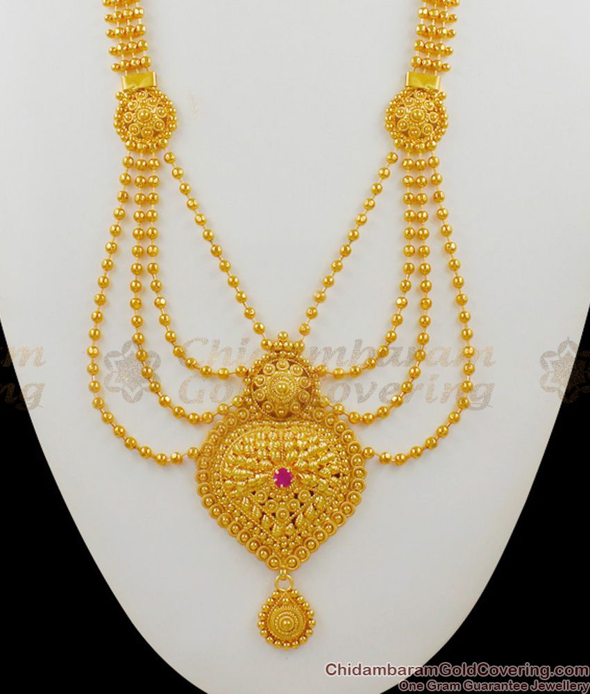  Iconic Three Line Calcutta One Gram Gold Bridal Haram Collections Online HR1340