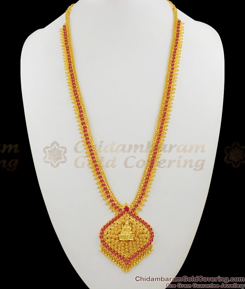 Full Ruby Lakshmi Dollar Design One Year Guarantee Gold Haaram Bridal Jewelry HR1344