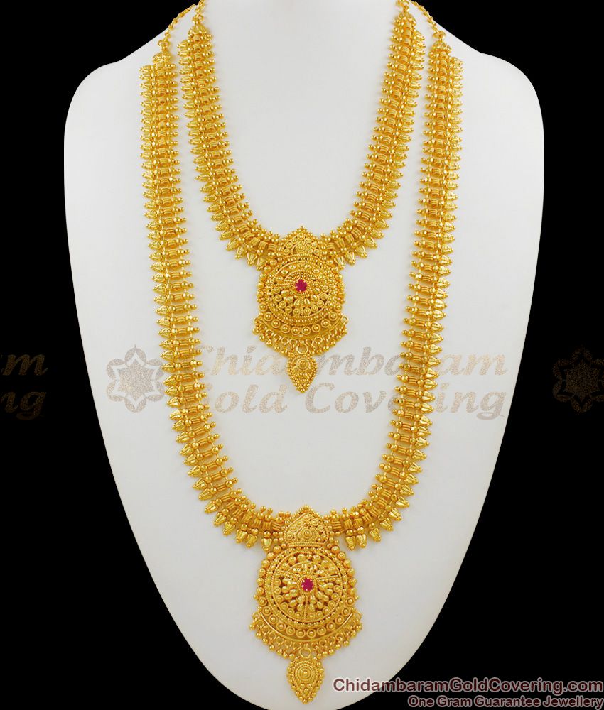 Very Grand Attractive Real Gold Tone Long Haaram Necklace Combo Jewelry Collection HR1345