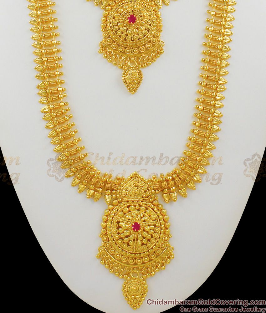 Very Grand Attractive Real Gold Tone Long Haaram Necklace Combo Jewelry Collection HR1345